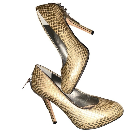 Sam Edelman Evan Snakeskin Gold Spike Heels Size 6 - Picture 11 of 15